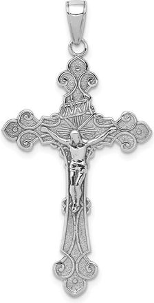 Diamond2Deal 10K White Gold Polished Textured INRI Crucifix Fleur de Lis Pendant