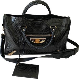 Balenciaga Black Snake Embossed City Bag