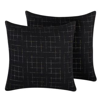 Beliani Conjunto De Cojines Decorativos Negros Con Patr&oacute;n De Red Cuadrada 45 X 45 Cm Decoraci&oacute;n Moderna Minimalista Geom&eacute;trica Bellflower