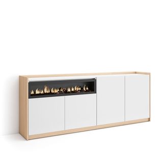 Skraut Home Skraut Home - Aparadores Para Sal&oacute;n, 207x37x80cm, 4 Puertas, Chimenea El&eacute;ctrica, Blanco Y Roble Soft