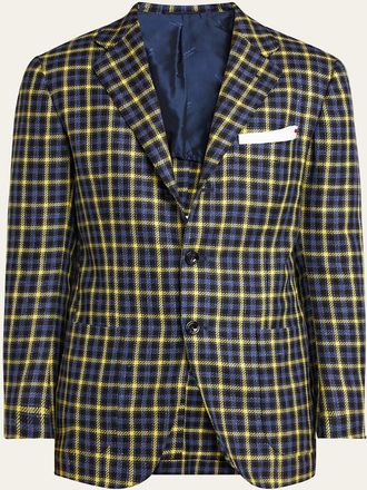 Kiton Mens Cashmere-Blend Check Sport Coat