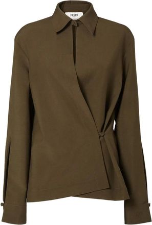 Fendi asymmetric wool-mohair blouse - Green