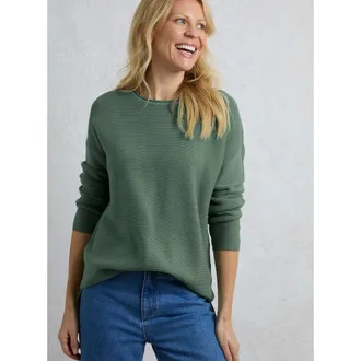Weird Fish Dalla Knitted Crew Neck Jumper in Dark Jade at Nordstrom, Size 16