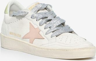 Golden Goose Niedrige Sneakers aus genarbtem Leder mit rosa Stern Ball Star