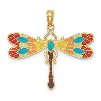 Diamond2Deal 14k Yellow Gold Multi Color Enamel Dragonfly Charm