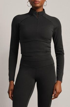 Rhone Heather Revive Crop Quarter Zip Top in Black Heather at Nordstrom Rack, Size Large