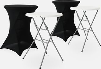 Sweeek Sweeek - Mesa Alta Plegable Con Funda Protectora Para Eventos, Set De 2, Gala + Cobertura X2, Negro, 81x81x110 Cm