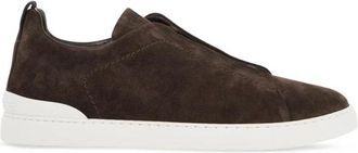Ermenegildo Zegna Suede Triple Stitch Slip-On Sneakers - Heren - Sneakers - Bruin - 41 EU - Su&egrave;de - Schoenen