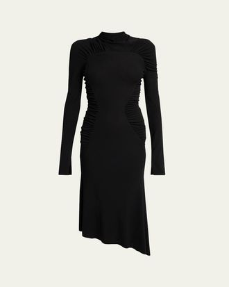 Victoria Beckham High-Neck Contour-Ruched Midi Dress