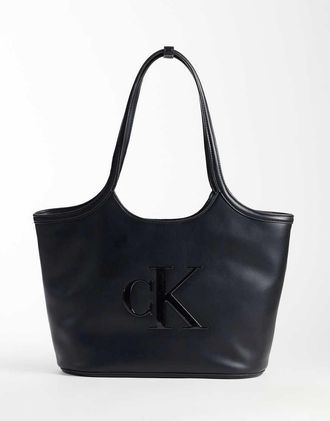 Calvin Klein Borsa shopper grande nera con logo vistoso-Nero