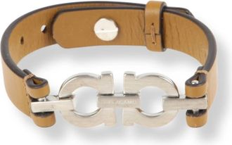 Ferragamo Accessoires, Heren, Grijs, ONE Size, Leer, Double Gancini Armband