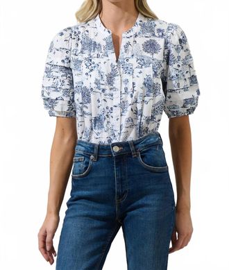 Sugarlips Renzo Toile Court Button Down Top In Blue