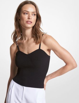 Michael Kors Ribbed Stretch Viscose Cropped Tank Top