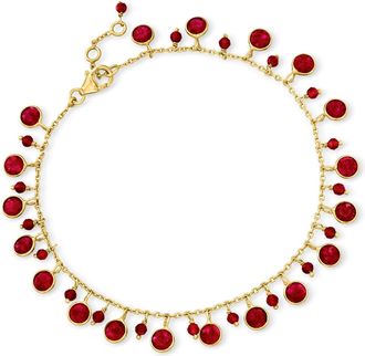 Ross-Simons Ruby Drop Anklet in 18kt Gold Over Sterling