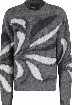 Roberto Collina Truien & Vesten, Dames, Grijs, XS, Girocollo Intarsio Fiore