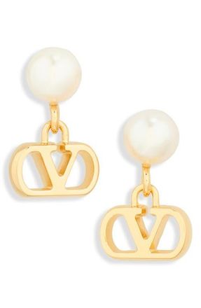 Valentino Garavani VLOGO Signature Drop Earrings in Gold/White at Nordstrom