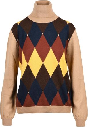 Ballantyne Argyle Pattern Cashmere Turtleneck Sweater