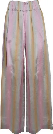 Aspesi Wide Leg Trousers In Multicolored Viscose And Silk Twill