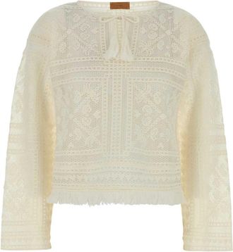Alanui Witte Gehaakte Sweater Kiss By The Book - Dames - Blouses - Wit - M - Overhemden