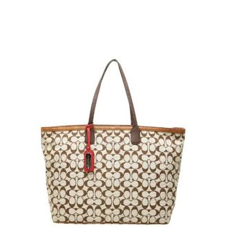 Coach Pre-owned Tote Bags, female, Beige, Size: ONE SIZE Pre-owned Signature Canvas Leather Tote Bag
