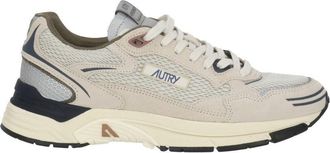 Autry Beige Suede Blue Trim Low-Top Sneakers