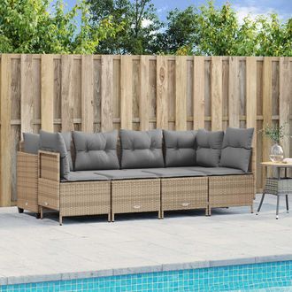 vidaXL Juego De Sof&aacute;s Jard&iacute;n Con Cojines 5 Pzas Rat&aacute;n Sint&eacute;tico Beige Vidaxl