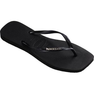 Havaianas Slim Square Logo Flip Flop in Black/silver at Nordstrom Rack, Size 35