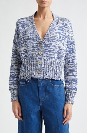 Marni Dishevelled Crop Cotton V-Neck Cardigan in Orion Blue at Nordstrom, Size 12 Us