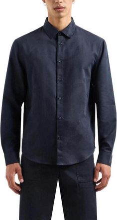 A|X Armani Exchange Mens Regular Fit Long Sleeve Shirt - Dark Blue Cotton - Size EU 44 (Mens)