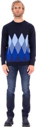 Ballantyne Klassieke Diamant Trui - Heren - Ronde hals truien - Blauw - 2XL - Kasjmier - Truien & Vesten