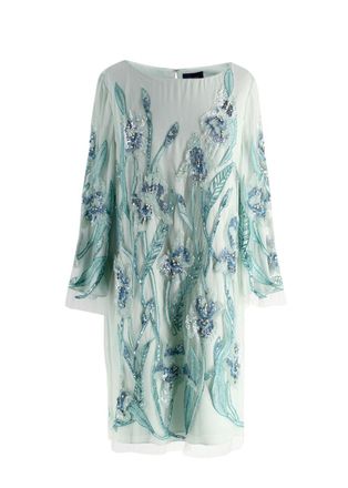 Marchesa Notte Aquamarine Sequin Embellished Mini Dress Size L