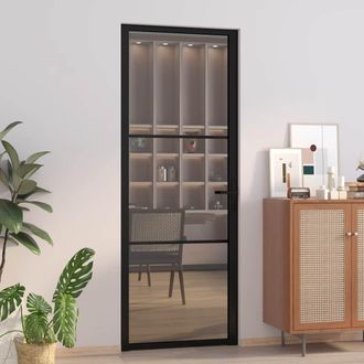 vidaXL Vidaxl - Puerta Interior Vidrio Egs Y Aluminio Negro 76x201,5 Cm