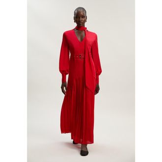 Karen Millen Jersey Ponte Georgette Mix Maxi Dress in Red at Nordstrom, Size X-Small