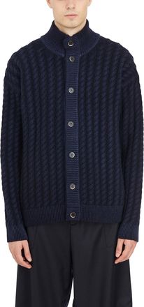 Barena Mens Cardigan Collo Alto A Treccia - Dark Blue Wool - Size Medium