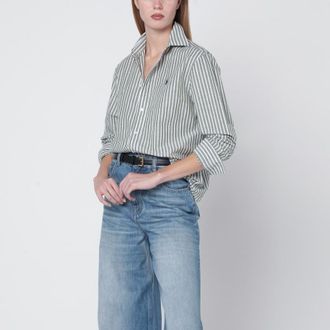 Polo Ralph Lauren Classic-fit linen shirt with olive green/white stripes