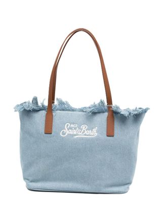 MC2 Saint Barth Frayed-Edge Denim-Look Tote Bag with Leather Handles