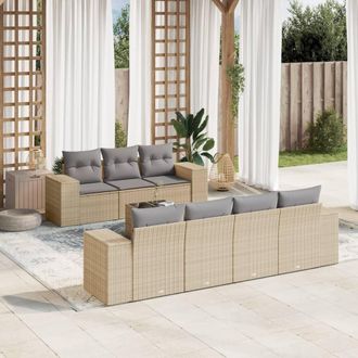 vidaXL Vidaxl - Juego De Sof&aacute;s De Jard&iacute;n Con Cojines Beige 8 Pzas Rat&aacute;n Pe