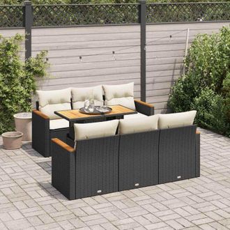 vidaXL Set Sof&aacute;s Jard&iacute;n Y Cojines 7 Pzas Rat&aacute;n Sint&eacute;tico Acacia Negro Vidaxl