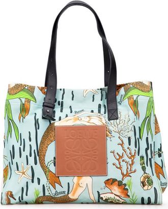 Loewe Pre-owned Loewe Paulas Ibiza Medium Canvas Mermaid Print Tote Ladies 691812