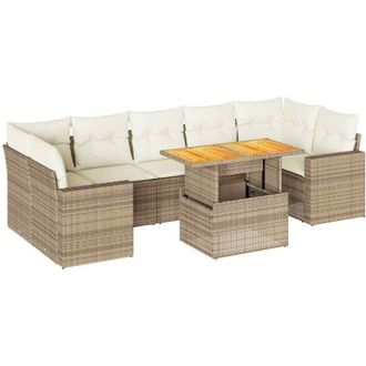 vidaXL Set De Sof&aacute;s De Jard&iacute;n Y Cojines 8 Piezas Rat&aacute;n Sint&eacute;tico Beige Vidaxl