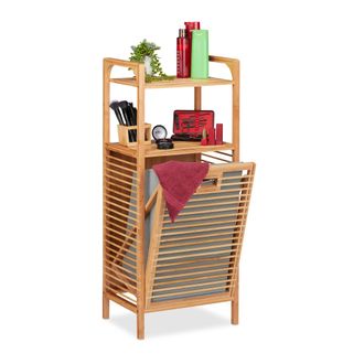 Relaxdays Relaxdays - Cesto Para La Ropa Sucia, Caja Plegable De Tela, Estanter&iacute;a De Bamb&uacute;, 95x40x30 Cm, Marr&oacute;n/gris
