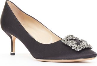 Manolo Blahnik Satin Crystal Brooch Pumps