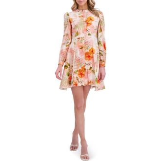 Ted Baker Floral Embroidered Long Sleeve Linen Button-Up Minidress in Rose Gauze at Nordstrom Rack, Size 12