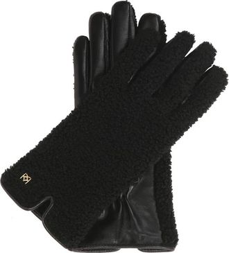 Kazar Zwarte handschoenen gemaakt van leer en imitatie lamsvacht - Dames - Handschoenen - Zwart - S - Leer - Accessoires