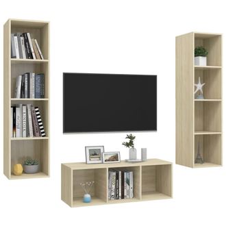 Berkfield Home Practical 3 Piece TV Cabinet Set Sonoma Oak Engineered Wood in Light Brown