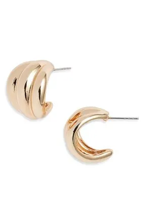 Open Edit Wide Ridged Huggie Hoop Earrings in Gold at Nordstrom Rack