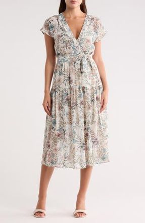 Lovestitch LOVE STITCH Floral Chiffon Dress in Ivory/Orchid at Nordstrom Rack, Size Medium