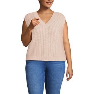 Lands End Drifter Modern Cable V Neck Vest Sweater in Pink Opal at Nordstrom, Size 2X