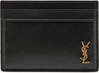 Saint Laurent Logo Leather Card Holder - Black - One Size