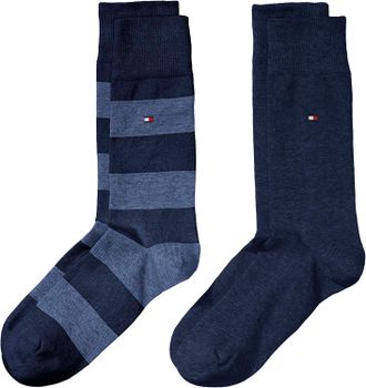Tommy Hilfiger Classic Mens Socks - Mens Accessories - Tommy Hilfiger Mens Socks - Signature Embroidered Logo - 2 Pack - Blue